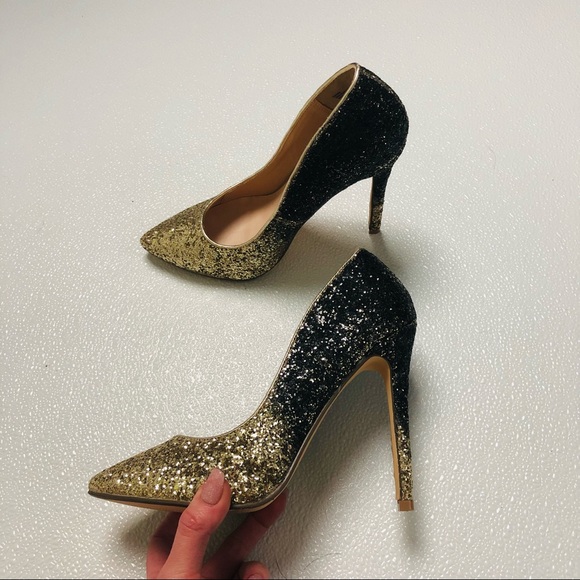 Shoedazzle Teagan Ombre Pump black and gold glitter ombré gradient high heels - Picture 9 of 13